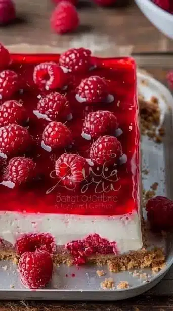 Slice of creamy raspberry cheesecake on a white plate with fresh raspberries.