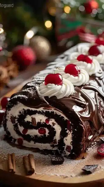 Elegant Black Forest Cake Roll: Chocolate Cherry Dream Swirl