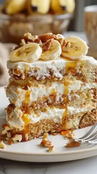 Heavenly Banana Walnut Cream Cake