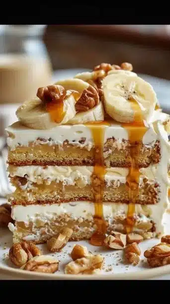 Heavenly Banana Walnut Cream Cake