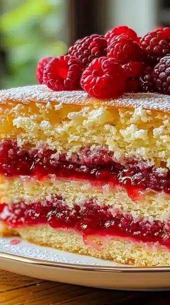 Lemon Curd & Raspberry Drizzle Cake