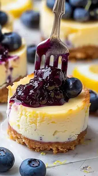 Mini Lemon Blueberry Cheesecakes