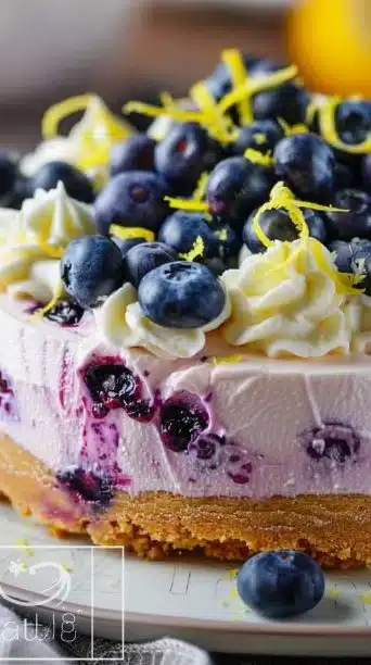 No Bake Lemon Dazzling Blueberry Cream Cake