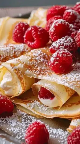 Raspberry Vanilla Cream Crepes - Light, fluffy, and sweetly decadent breakfast treat