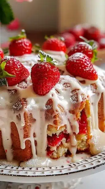 Strawberry Honeybun Cake With Strawberry Cream Icing