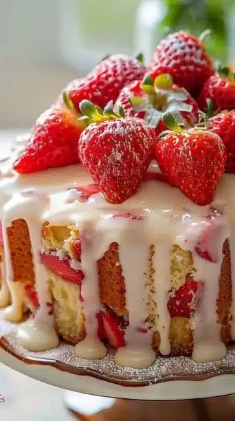 Strawberry Honeybun Cake With Strawberry Cream Icing